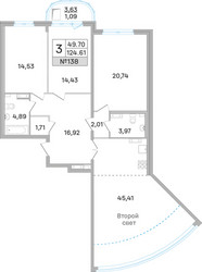 Планировка трехкомнатной(квартира) площадью 122.1 квадратных метров в ЖК “ЖК Дом‐Мегалит в Королёве”