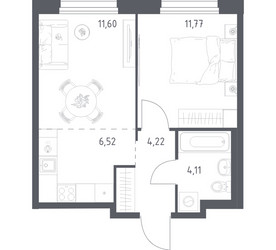 Планировка однокомнатной(квартира) площадью 38.22 квадратных метров в ЖК “ЖК Новое Внуково”