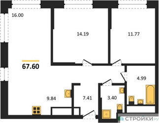 Планировка двухкомнатной(квартира) площадью 67.6 квадратных метров в ЖК “ЖК EvoPark Сокольники”