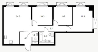 Планировка трехкомнатной(квартира) площадью 72.5 квадратных метров в “ЖК Кольская 8”