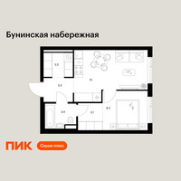 Планировка однокомнатной(квартира) площадью 36.3 квадратных метров в “Бунинская набережная”