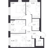 Планировка трехкомнатной(квартира) площадью 66.59 квадратных метров в “ЖК Новое Внуково”