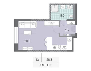 Планировка студии(квартира) площадью 28.3 квадратных метров в ЖК “ЖК ЗИЛАРТ”