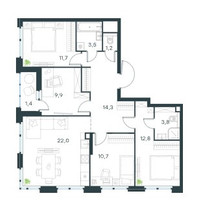 Планировка 4+ комнатной(квартира) площадью 93 квадратных метров в “ЖК Левел Лесной”
