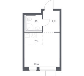 Планировка студии(квартира) площадью 23.48 квадратных метров в ЖК “ЖК Молжаниново”