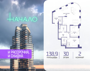 Планировка двухкомнатной(квартира) площадью 138.9 квадратных метров в ЖК “ЖК Начало”