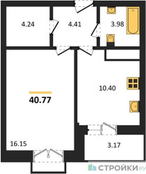 Планировка однокомнатной(квартира) площадью 40.77 квадратных метров в ЖК “ЖК ВОСТОК II”