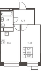 Планировка однокомнатной(квартира) площадью 39 квадратных метров в ЖК “ЖК Новая Ивантеевка”