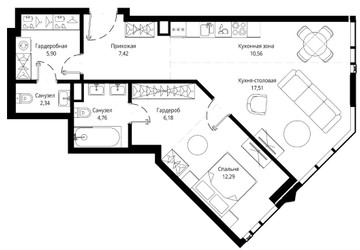 Планировка однокомнатной(апартаменты) площадью 67.1 квадратных метров в ЖК “ЖК JOIS (Джойс)”