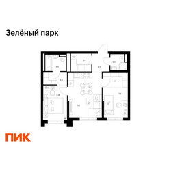 Планировка двухкомнатной(квартира) площадью 53.9 квадратных метров в ЖК “ЖК Зеленый парк”