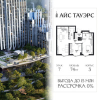 Планировка двухкомнатной(квартира) площадью 74 квадратных метров в “ЖК Айс Тауэрс”