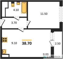 Планировка однокомнатной(квартира) площадью 38.7 квадратных метров в ЖК “ЖК Дзен-кварталы”