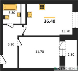 Планировка однокомнатной(квартира) площадью 36.4 квадратных метров в ЖК “ЖК Одинцовские кварталы”