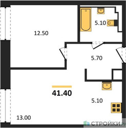 Планировка однокомнатной(квартира) площадью 41.4 квадратных метров в ЖК “ЖК INJOY (Инджой)”