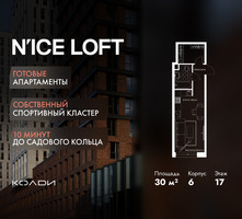 Планировка студии(апартаменты) площадью 30 квадратных метров в “ЖК N’ICE LOFT (Найс Лофт)”