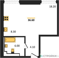 Планировка студии(квартира) площадью 36.6 квадратных метров в “ЖК INJOY (Инджой)”