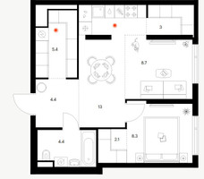 Планировка однокомнатной(квартира) площадью 49.3 квадратных метров в “ЖК Саларьево парк”