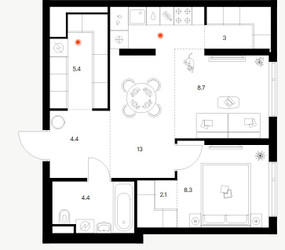Планировка однокомнатной(квартира) площадью 49.3 квадратных метров в ЖК “ЖК Саларьево парк”