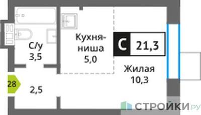 Планировка студии(квартира) площадью 21.3 квадратных метров в ЖК “ЖК Никольский квартал Отрада”