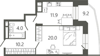 Планировка однокомнатной(квартира) площадью 49.1 квадратных метров в “ЖК Советская 18”