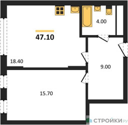 Планировка однокомнатной(квартира) площадью 47.1 квадратных метров в ЖК “ЖК Переделкино Ближнее”