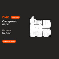 Планировка двухкомнатной(квартира) площадью 57.5 квадратных метров в “ЖК Саларьево парк”