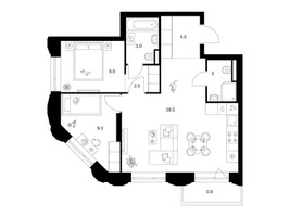 Планировка двухкомнатной(квартира) площадью 61.5 квадратных метров в “ЖК Саларьево парк”