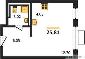 Планировка студии(квартира) площадью 25.81 квадратных метров в “ЖК Прибрежный Парк”