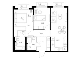 Планировка двухкомнатной(квартира) площадью 57.34 квадратных метров в “ЖК Ильинские луга”