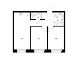 Планировка двухкомнатной(квартира) площадью 56.2 квадратных метров в “ЖК Полар”