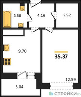 Планировка однокомнатной(квартира) площадью 35.37 квадратных метров в “ЖК ВОСТОК II”