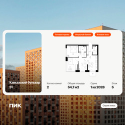Планировка двухкомнатной(квартира) площадью 54.7 квадратных метров в ЖК “ЖК Кавказский бульвар 51”