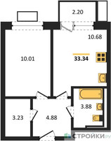 Планировка однокомнатной(квартира) площадью 33.34 квадратных метров в “ЖК Прибрежный Парк”