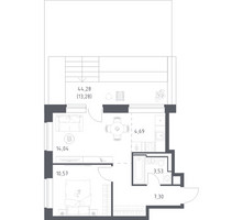 Планировка однокомнатной(квартира) площадью 53.41 квадратных метров в “ЖК Верейская 41”