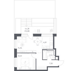 Планировка однокомнатной(квартира) площадью 53.41 квадратных метров в ЖК “ЖК Верейская 41”