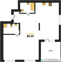 Планировка двухкомнатной(квартира) площадью 80.2 квадратных метров в “ЖК Первый квартал”