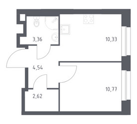 Планировка однокомнатной(квартира) площадью 31.62 квадратных метров в ЖК “ЖК ЭкоБунино (Южное Бунино)”