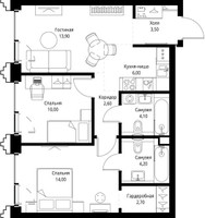 Планировка двухкомнатной(квартира) площадью 61.5 квадратных метров в “ЖК СЕТ”