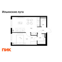 Планировка однокомнатной(квартира) площадью 39.12 квадратных метров в “ЖК Ильинские луга”