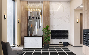 Лобби в корпусе New York в ЖК "Метрополия"