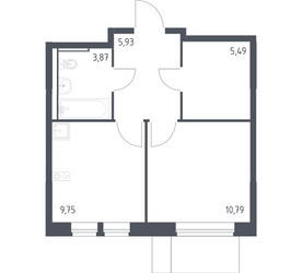 Планировка однокомнатной(квартира) площадью 35.83 квадратных метров в ЖК “ЖК Молжаниново”
