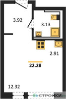 Планировка студии(квартира) площадью 22.28 квадратных метров в “ЖК Квартал Ивакино”