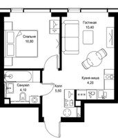 Планировка однокомнатной(квартира) площадью 35.1 квадратных метров в “Мультиквартал СИТИДЗЕН”