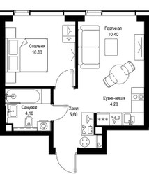 Планировка однокомнатной(квартира) площадью 35.1 квадратных метров в ЖК “Мультиквартал СИТИДЗЕН”