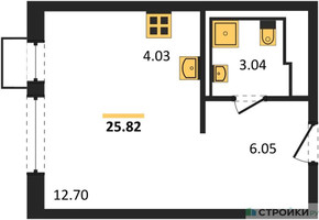 Планировка студии(квартира) площадью 25.82 квадратных метров в “ЖК Новое Видное”