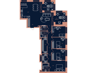 Планировка 4+ комнатной(квартира) площадью 134.3 квадратных метров в ЖК “Квартал Эра”