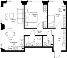 Планировка двухкомнатной(квартира) площадью 67.61 квадратных метров в “ЖК СЕТ”