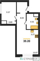 Планировка однокомнатной(квартира) площадью 39.2 квадратных метров в “ЖК EvoPark Сокольники”