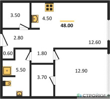 Планировка однокомнатной(квартира) площадью 47.4 квадратных метров в “ЖК SHIFT (Шифт)”
