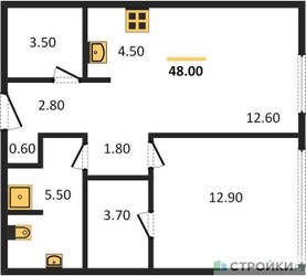 Планировка однокомнатной(квартира) площадью 47.4 квадратных метров в ЖК “ЖК SHIFT (Шифт)”